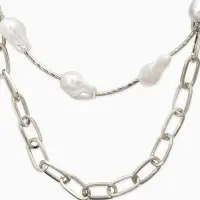 Колье "Жемчуг" борокко, цепь, 2 яруса, цвет белый в серебре