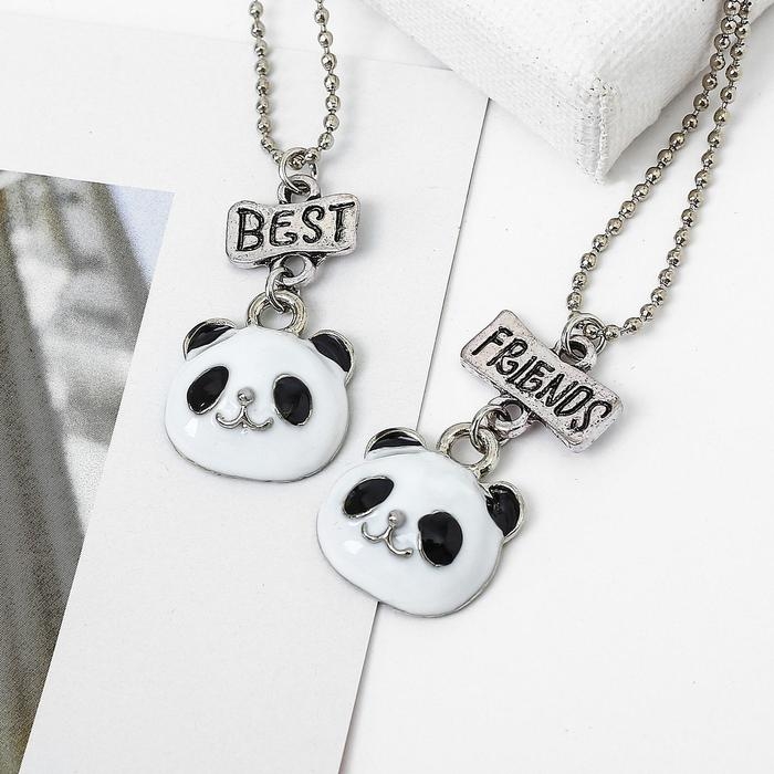 Кулоны &laquo;Неразлучники&raquo; панды, цвет чёрно-белый в серебре, 45 см