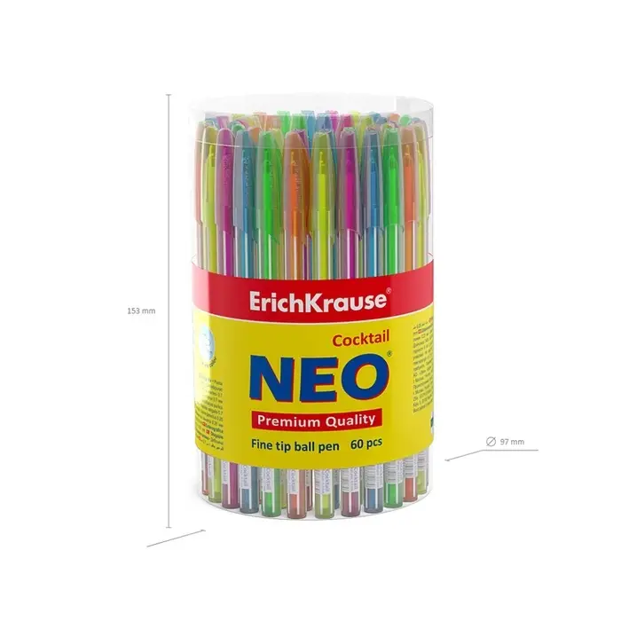 Ручка шариковая ErichKrause Cocktail, игольчатый узел 0.7 мм, чернила синие, одноразовая, МИКС