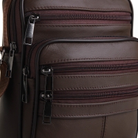 Сумка мужская на молниях, длинный ремень, цвет коричневый