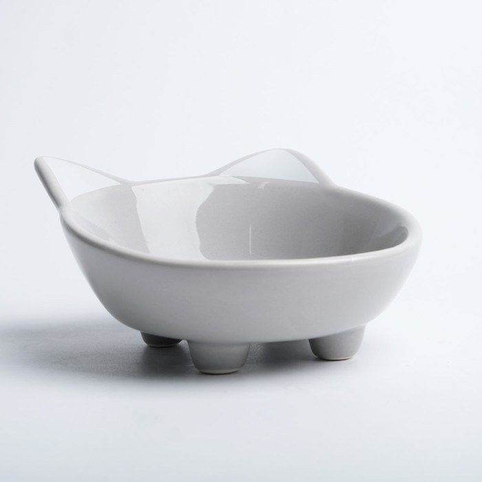 Миска керамическая "Голова кота" 150 мл  14 x 12,5 x 6,5 cм, серая