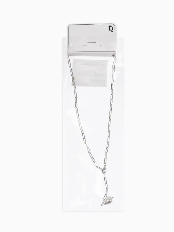 Цепь с бусиной "Жемчужина", вытянутое звено, цвет белый в серебре
