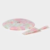 Тортовница с лопаткой Доляна &laquo;Гранат&raquo;, 2 предмета: блюдо d=30 см, лопатка 26,5&times;7&times;2 см, стекло, рисунок