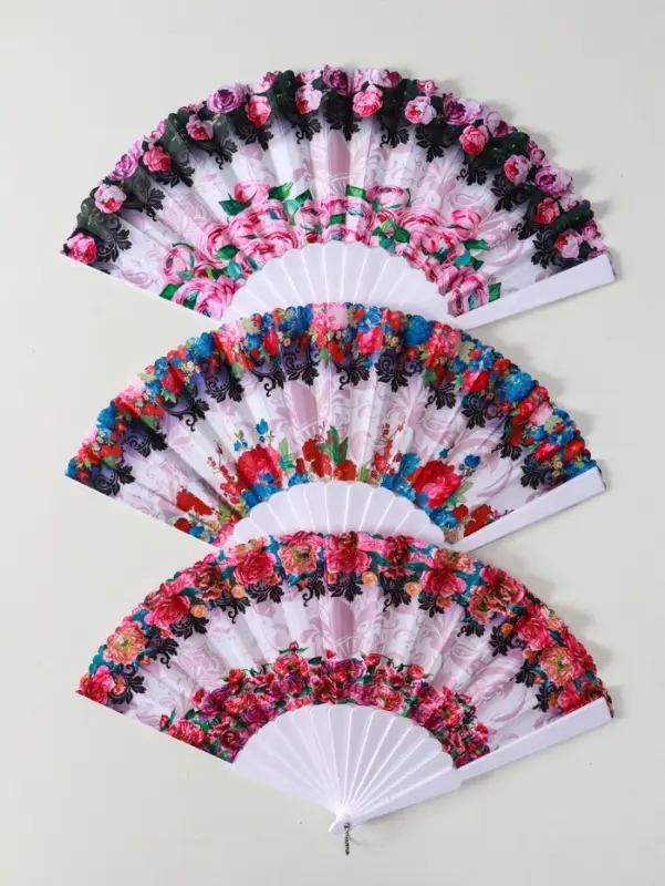 Веер пластик, текстиль "Цветочный" МИКС широкие лопасти 23 см