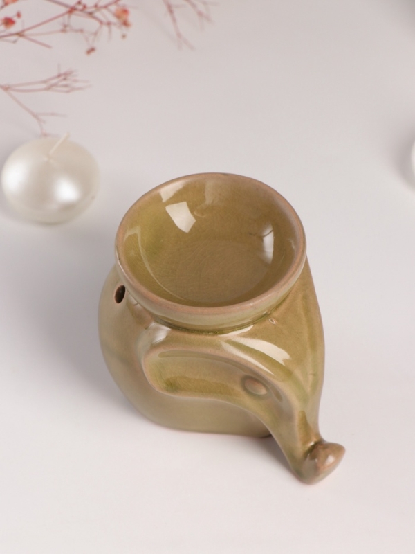 Аромалампа керамика "Слонёнок" тёмно-оливковая 8х10х9 см