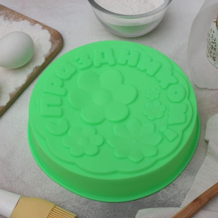 Форма для выпечки Доляна &laquo;С Праздником&raquo;, силикон, 21,5&times;5 см, цвет сиреневый