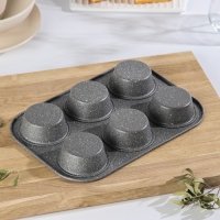 Форма для выпечки &laquo;Элин Мрамор. Кекс&raquo;, 27,5&times;18&times;3 см, 6 ячеек, антипригарное покрытие, цвет серый