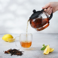 Чайник стеклянный заварочный &laquo;Вдохновение&raquo;, 850 мл, с металлическим ситом, цвет чёрный
