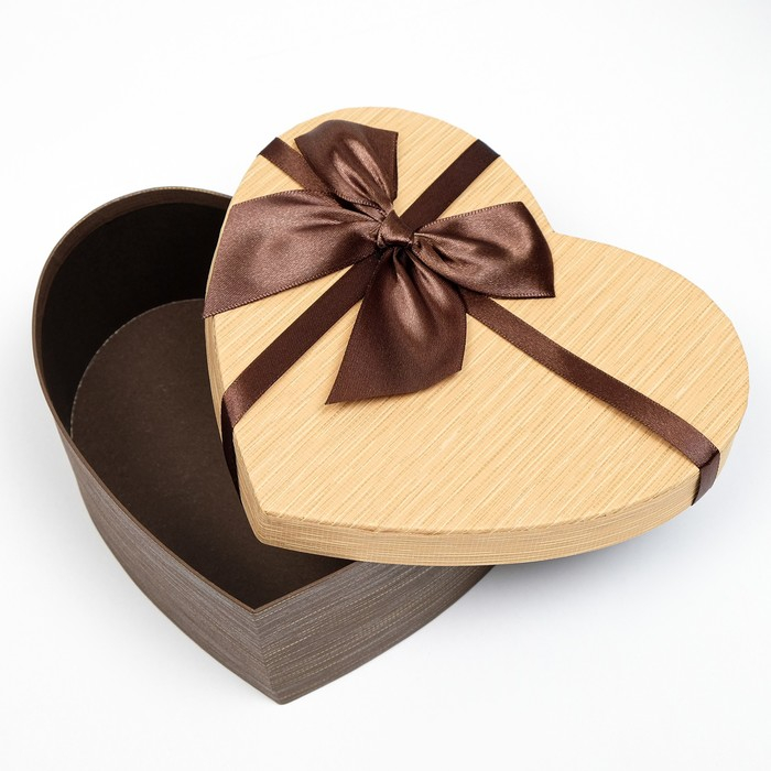 Набор коробок 3 в 1 &laquo;Сердце&raquo;, с бантом, коричневый, 22 х 20 х 9 - 16 х 14 х 6 см