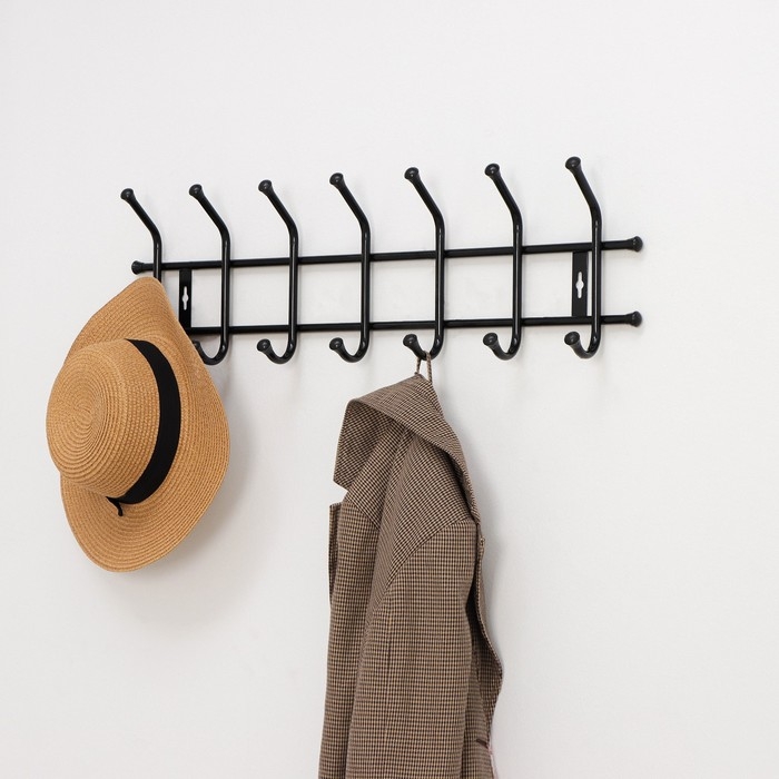Вешалка настенная на 7 крючков, 69&times;21,5 см, цвет чёрный