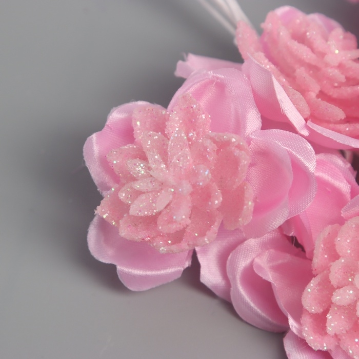 Декор для творчества "Камелия" розовый (1 набор=1 букет) в букете 6 шт 4х11 см