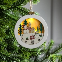 Ёлочная игрушка &laquo;Шар со снеговиками&raquo;, от батареек, свечение тёплое белое