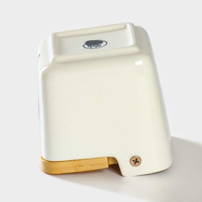 Банка для хранения сыпучих продуктов с ложкой &laquo;Эстет. Овощи&raquo;, 250 мл, с бамбуковой крышкой, фарфоровая, цвет белый