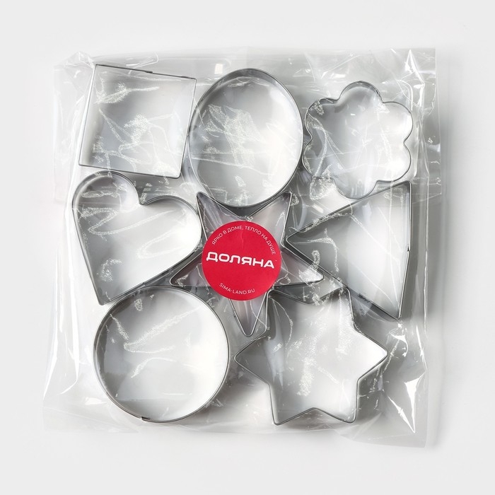 Набор форм для печенья Доляна &laquo;Круг, овал, звезда, квадрат, сердце&raquo;, 14&times;14 см, 8 предметов, цвет серебристый