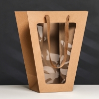 Пакет-переноска для цветов 18 &times; 14 &times; 35 х 28 см, крафт