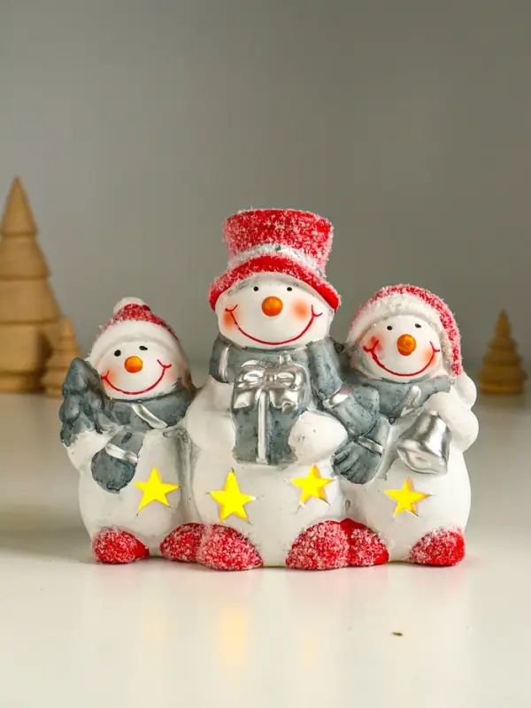 Сувенир керамика свет "Три снеговичка" 14,2х5,5х11,5 см