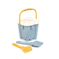 Песочный набор игрушек, 4 предмета: ведро-замок, ситечко, лопатка, грабельки, серо-голубой