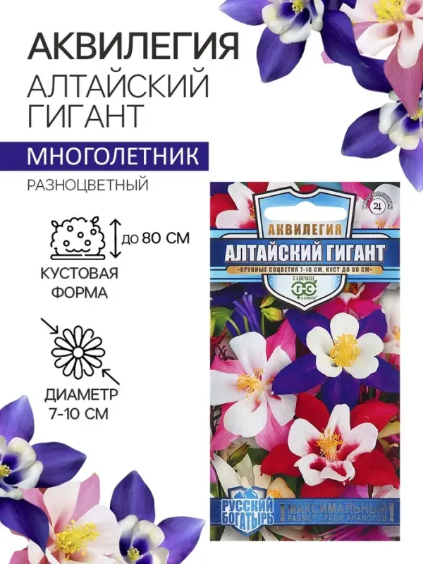Семена аквилегия &laquo;Алтайский гигант&raquo;, цветной пакет, 0.05 г