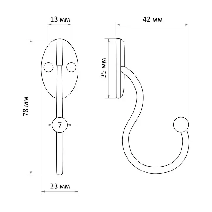 Крючок мебельный ТУНДРА TKO019, однорожковый, бронза