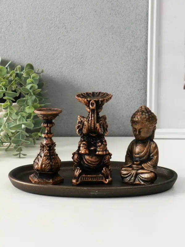 Набор фигур "Буддийский" на подносе, высота 13 см, цвет винтажная бронза