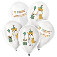 Воздушный шар латексный 12" &laquo;Праздничный котик&raquo;, 5 шт.