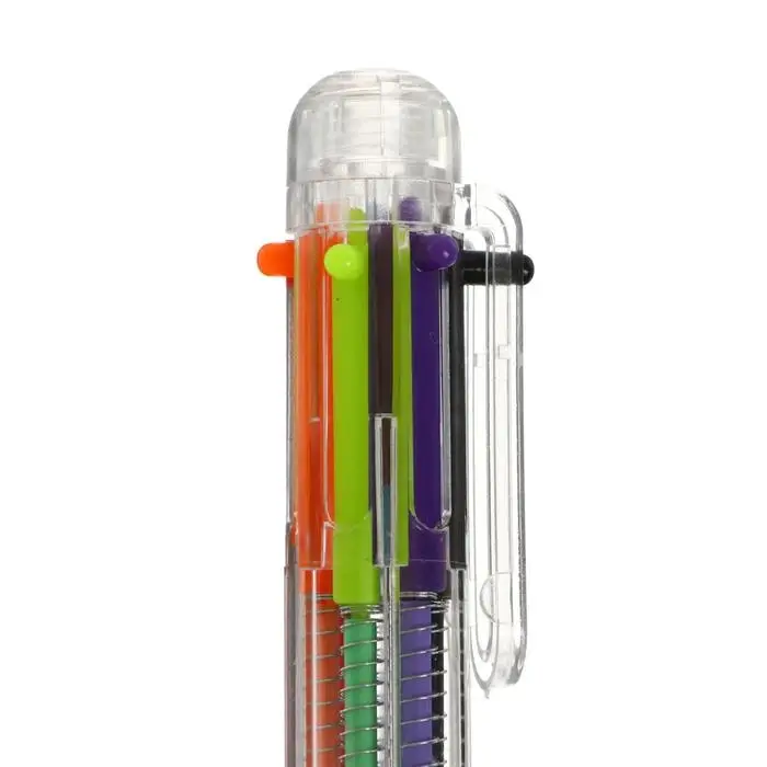 Ручка шариковая многоцветная, автоматическая, 6 цветов, корпус прозрачный