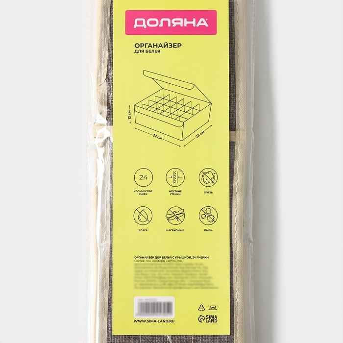 Органайзер для хранения белья с прозрачной крышкой Доляна &laquo;Тео&raquo;, 24 ячеек, 32&times;23&times;12 см, цвет серый