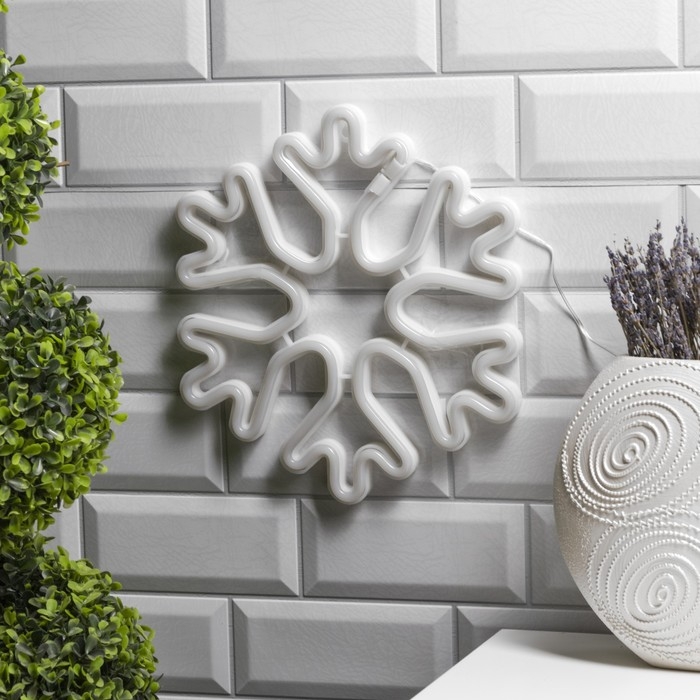 Неоновая вывеска &laquo;Снежинка&raquo; 30 см, батарейки ААх3 (не в комплекте), USB, свечение белое