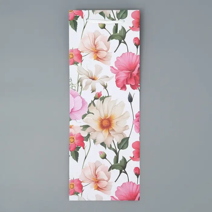 Пакет подарочный под бутылку, упаковка, &laquo;Цветы&raquo;, 36 х 13 х 10 см