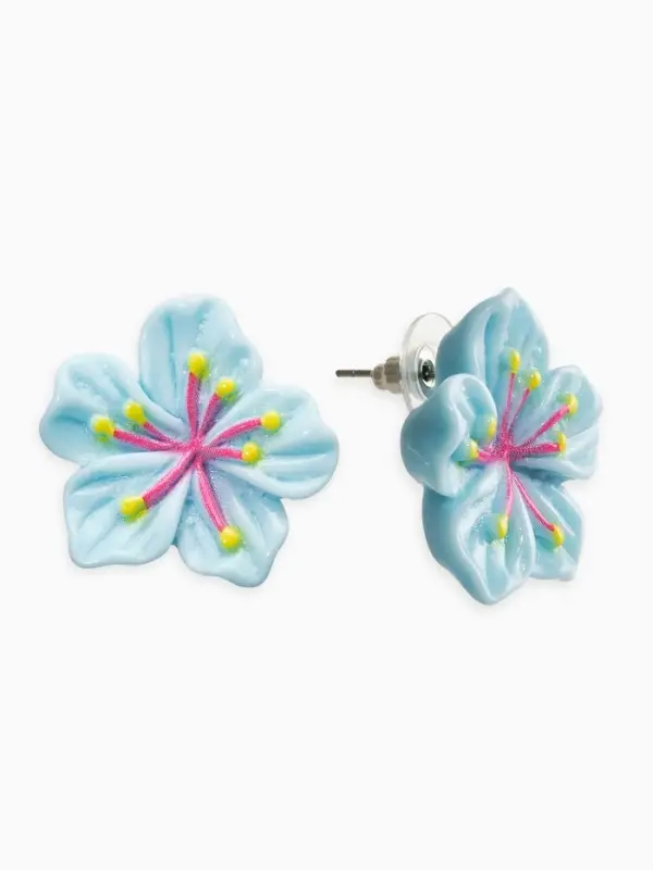 Серьги пластик "Лилии", цвет голубой