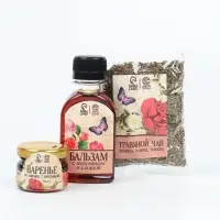 Набор: чай варенье бальзам "8 марта с розами" в пакете
