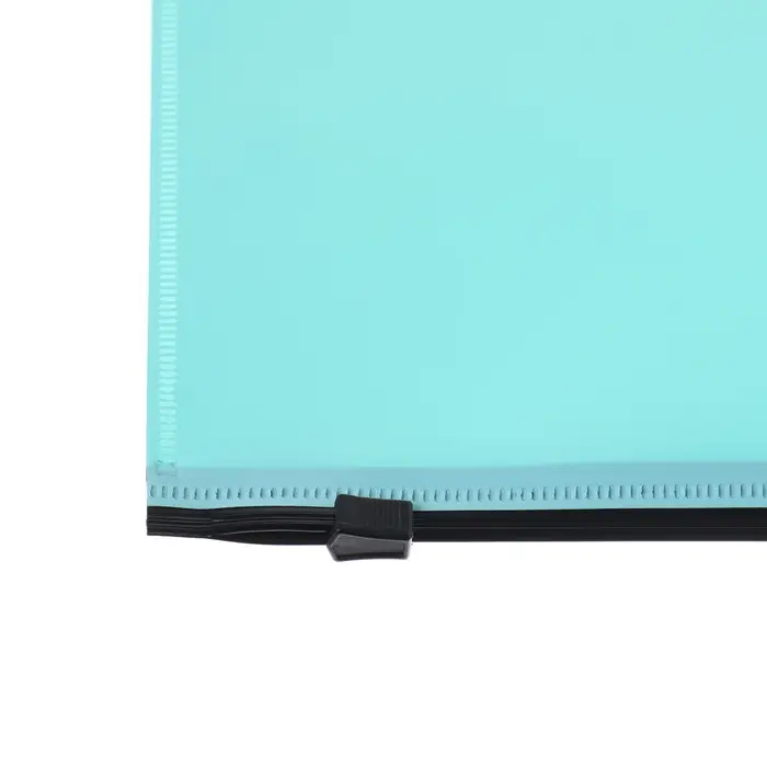 Папка-конверт на ZIP-молнии A5, 150 мкм, Calligrata Pastel, прозрачная, чёрная молния, бирюзовая