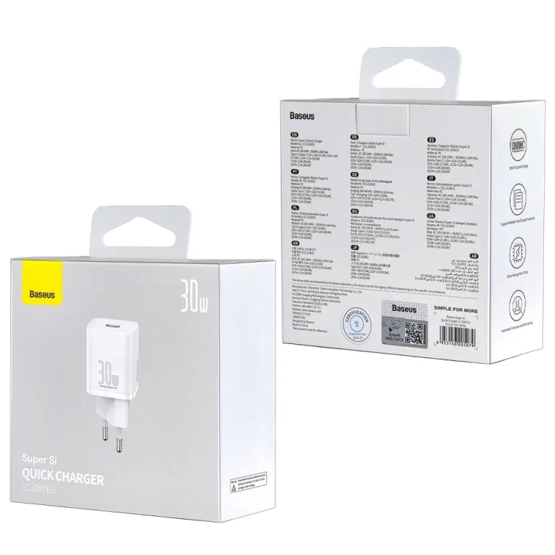 Переходник СЗУ на Type-C 30W CCSUP-J02 Baseus белый