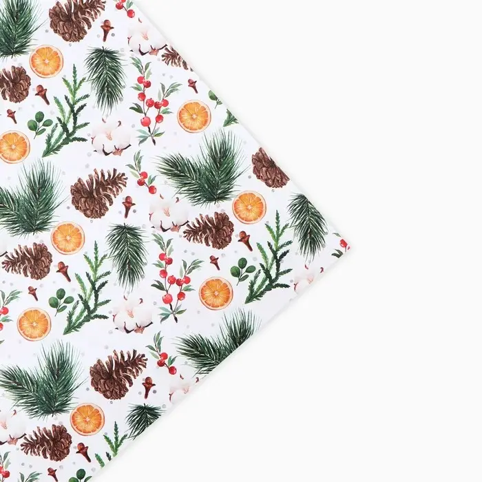 Бумага упаковочная крафтовая &laquo;Шишки и хлопок&raquo;, 50 х 70 см