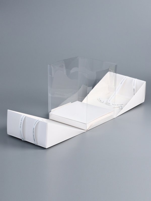 Коробка под бенто-торт с ленточками, белая , 25 х 25 х 27 см