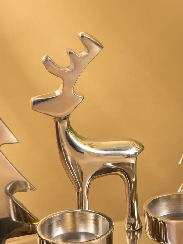 Подсвечник на 4 свечи "Рудольф и ёлки" алюминий 30х9х15 см