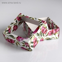 Коробка сборная крышка-дно с окном, "Акварельные цветы", 14,5 х 14,5 х 6 см