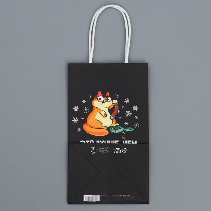 Пакет подарочный новогодний крафтовый &laquo;Ничего&raquo;, 12 х 21 х 9 см, Новый год