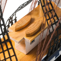 Корабль сувенирный большой &laquo;Рион&raquo;, борта сине/чёрные, паруса бежевые с полосами, 50х44х10 см