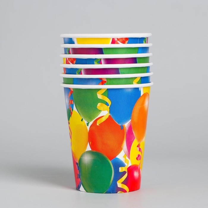 Одноразовая посуда: стакан бумажный &laquo;Праздник&raquo; воздушные шары, 250 мл, (набор по 6 шт)