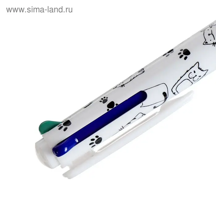 Ручка шариковая многоцветная, автоматическая 4 цвета, цвет корпуса МИКС с рисунком, штрихкод на штуке