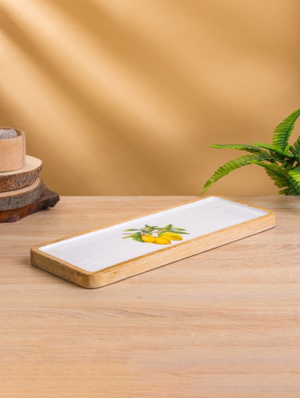 Блюдо прямоугольное "Лимоны" дерево манго 41х15 см