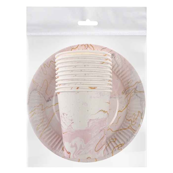 Набор бумажной посуды одноразовый &laquo;Мрамор&raquo;: 10 стаканов, 10 тарелок