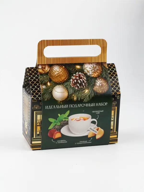 Набор в коробке-домике &laquo;Счастья в Новом году&raquo;, чай 50 г, печенье 3 шт, конфеты 100 г