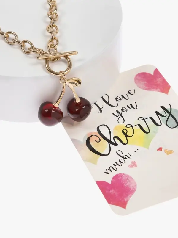 Кулон-цепь крупная "Вишня", цвет красный в золоте 40+удл