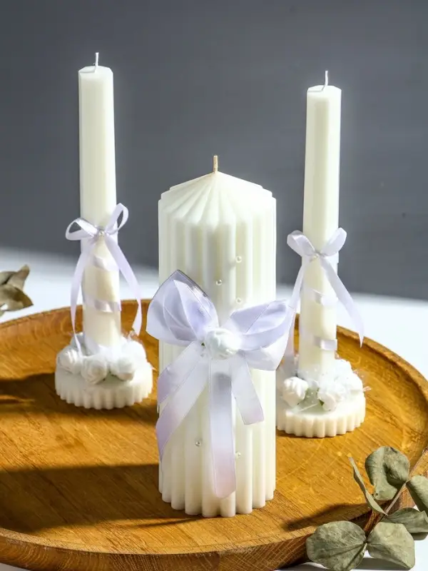 Свечи свадебные "Большая любовь" набор 3 шт (20,5 см + 2 шт по 22 см), белый