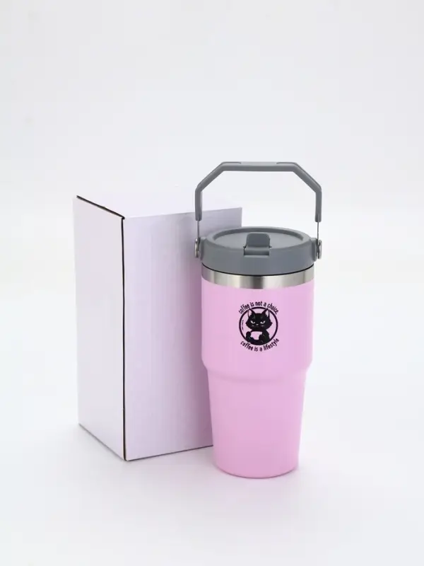 Термостакан с ручкой "Coffee", 600 мл, розовая