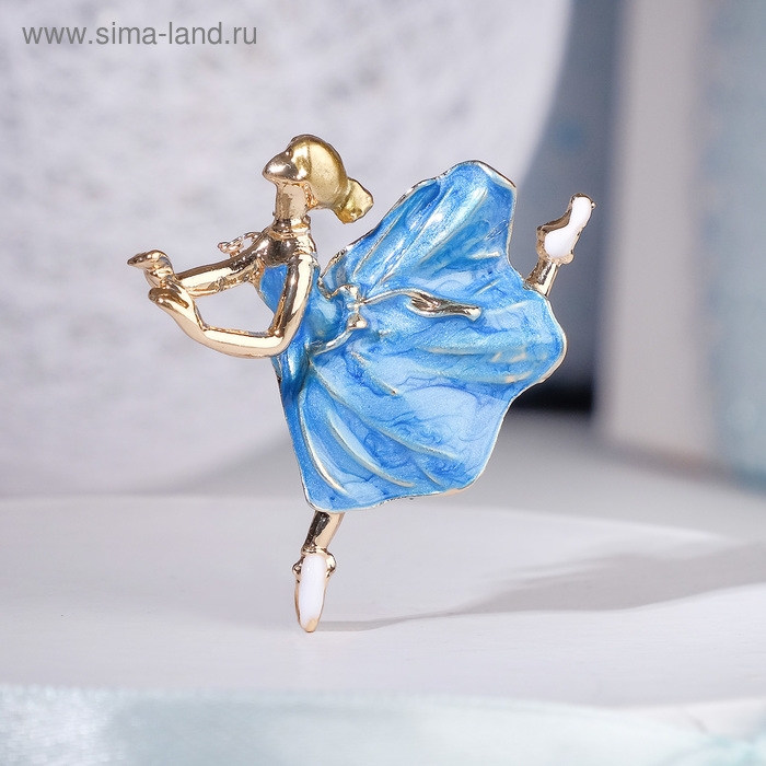 Брошь &laquo;Балерина&raquo; невесомость, цвет голубой в золоте