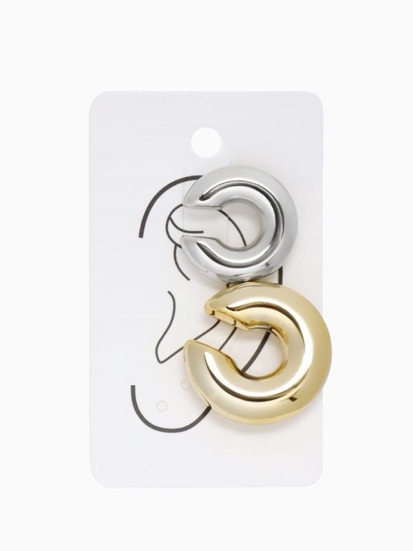 Серьги &laquo;Каффы&raquo; набор 2 шт, бублики, цвет серебро с золотом