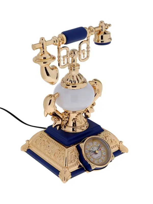 Часы-светильник "Ретро телефон", синий, с будильником, 28.5 х 18 х 18 см
